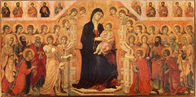 Duccio di Buoninsegna Maria and Child throning in majesty, hoofddpaneel of the Maesta, altar piece Spain oil painting art